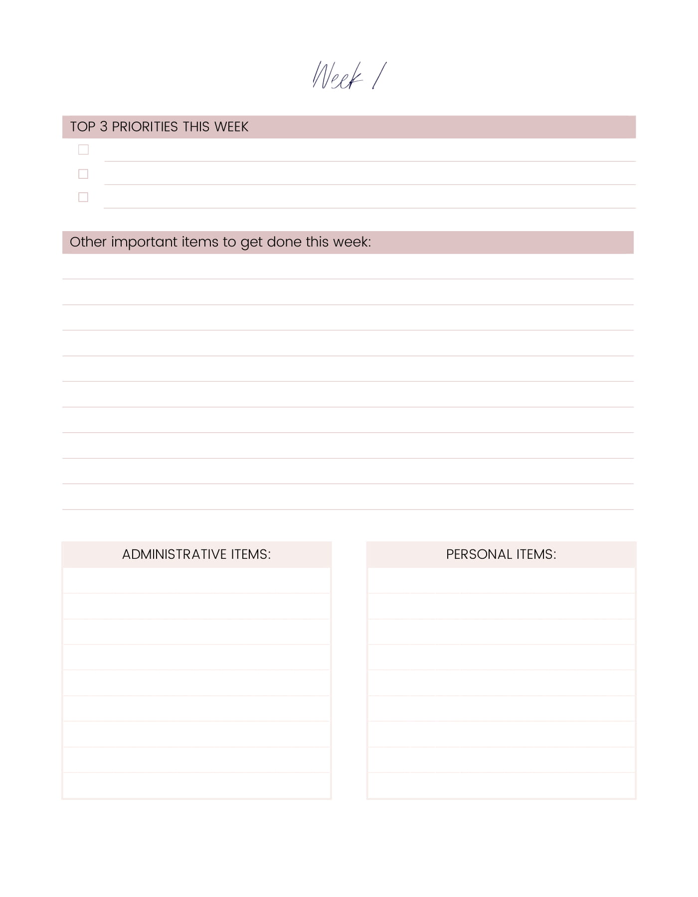 Week Plan - Planner 2020