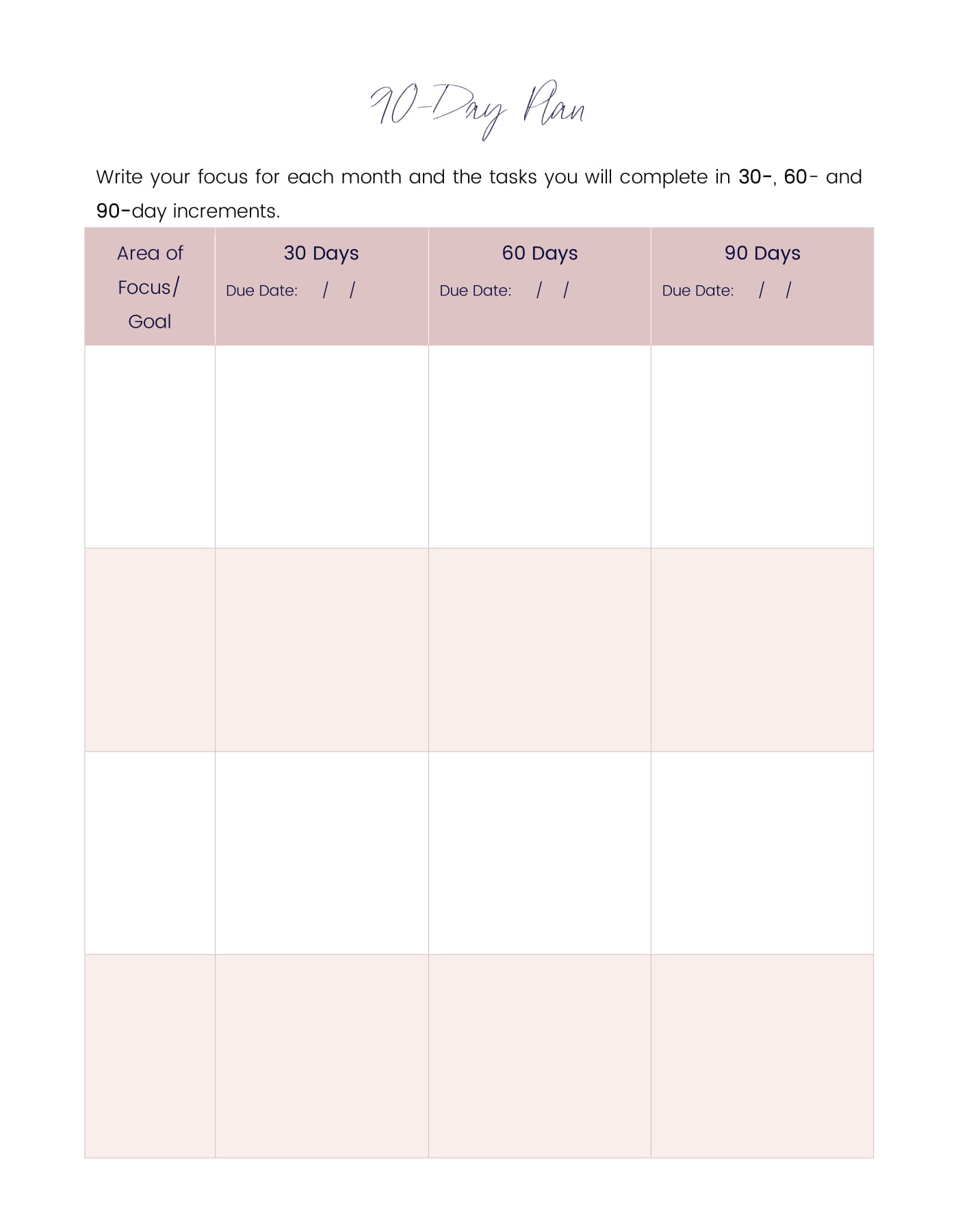 90-Day Goals of Create Your Future Planner